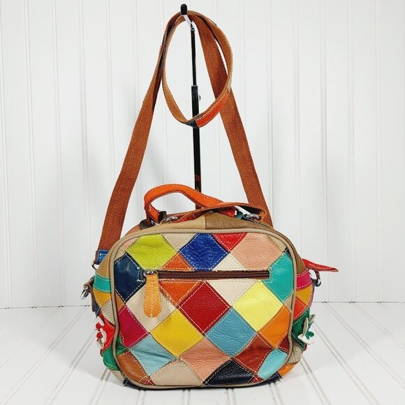 Boutique Patchwor Colorful Leather Floral Boho Spring Hand & Crossbody Bag 0168 - Picture 3 of 11